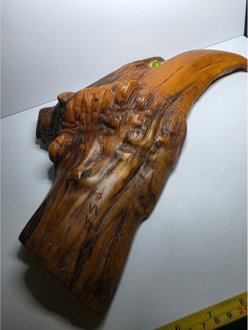 Signed TS Mid-Century Modern Abstract Live Edge Burl Wood Sculpture Wall Display